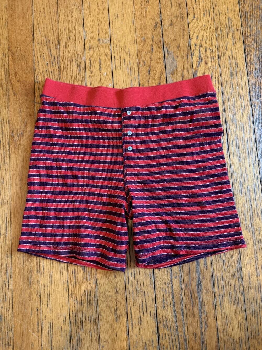 PINK Victoria's Secret Sleep Shorts Womens Large Red Stripe Knit Glitter Lounge